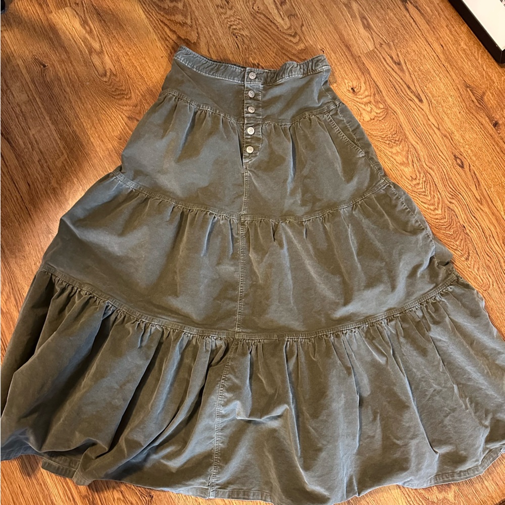 We The Free Green Corduroy Long Skirt Buttonfly -Size Small
